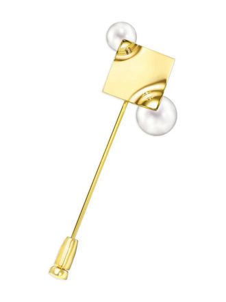 Tasaki 18kt geelgouden M/G Tasaki Square Leaf broche met zoetwaterparel