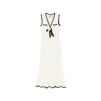 Self Portrait Bow-detail Pointelle-knit Midi Dress