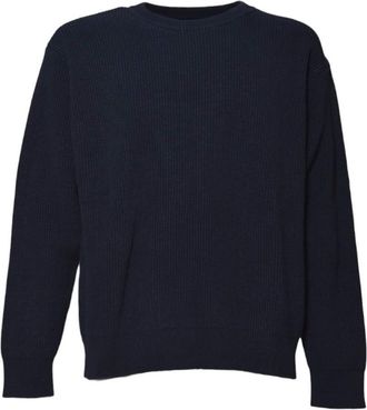Jil Sander Blue Ribbed Cotton Oversized Crewneck Sweater