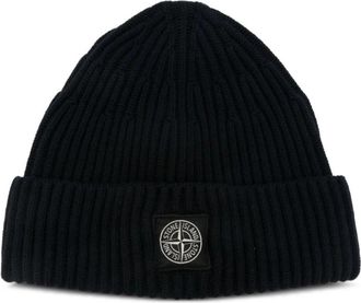 Stone Island Full Rib RWS Wool Beanie - Heren - Hoeden - Blauw - ONE Size - Wol - Accessoires