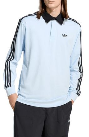 adidas 3-Stripes Long Sleeve Rugby Shirt in Crystal Sky// at Nordstrom, Size Xx-Large