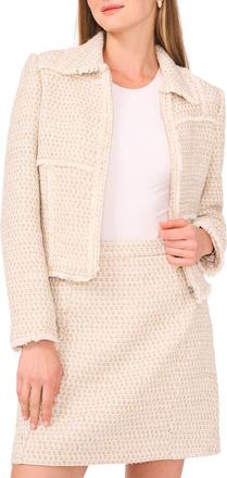 Vince Camuto Fringe Detail Tweed Jacket in French Oak at Nordstrom, Size 10P