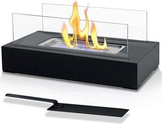 OEM Chimenea De Mesa Port&aacute;til Y Rectangular, Fabricada En Acero Inoxidable Negro Con Bioetanol Y 2 Paneles De Vidrio, Para Uso Interior Y Exterior