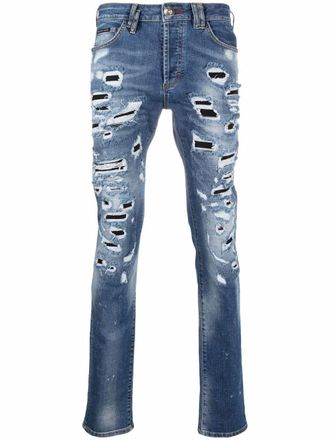 Philipp Plein Jeans dritti effetto vissuto - Blu