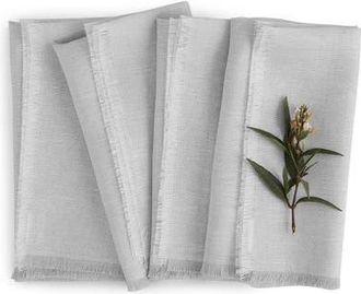 Solino Home Linen Dinner Napkins Set of 4, 20 x 20 Inch for Dining Table, Holiday and Everyday Table Decor - Fringe in Light Grey at Nordstrom, Size