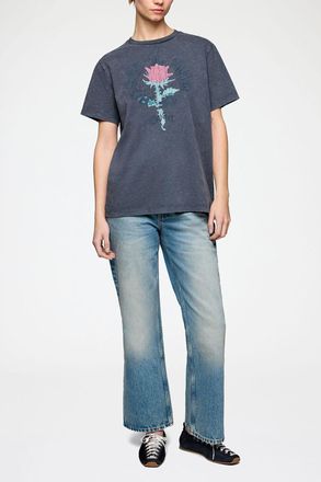 Ganni Mixed T-shirt with Rose - Size XXS Recycled Cotton