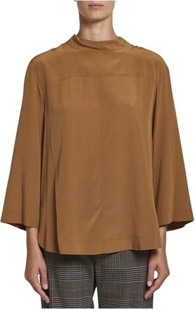 Sea NY Bruine Zijden Blouse met Hoge Kraag - Dames - Blouses - Bruin - M - Overhemden