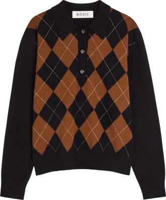 R&oacute;he Argyll Wool Polo Jumper - Black - 34 (UK6 / XS)