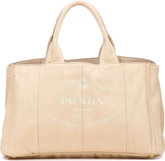 Prada Beige Large Canvas Canapa Logo Satchel