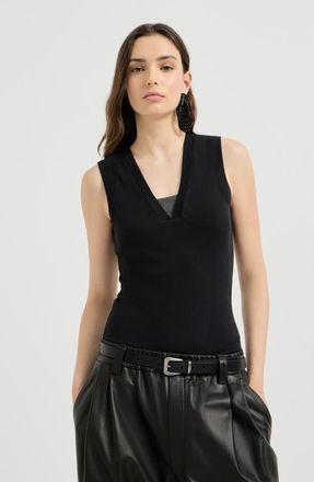 Brunello Cucinelli Stretch cotton jersey T-shirt with precious faux-layering in Black at Nordstrom, Size Xx-Large
