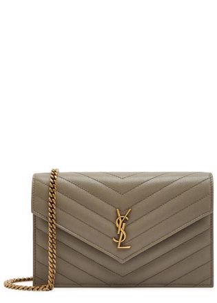Saint Laurent Envelope Pebbled Leather Wallet on Chain - Taupe - One Size