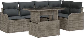 vidaXL Dining Set with Cushion 6 pcs Grey Poly rattan vidaXL