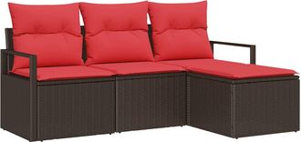 vidaXL Vidaxl Juego De Sof&aacute; 4 Uds. Marr&oacute;n Y Rojo Rat&aacute;n Sint&eacute;tico