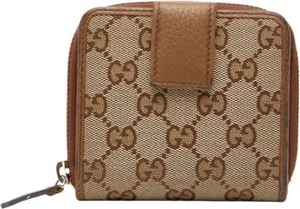Gucci Beige Brown Canvas Leather Wallet (Bi-Fold) (Pre-Owned)