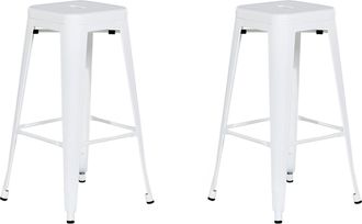 Beliani Conjunto De 2 Taburetes De Acero Blanco 76 Cm Industrial Interior Ba&ntilde;o Cocina Sala De Estar Exterior Jard&iacute;n Cabrillo