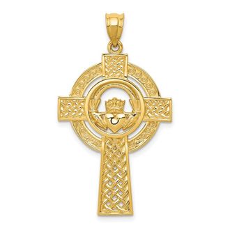 Diamond2Deal 14k Yellow Gold Celtic Claddagh Cross Pendant