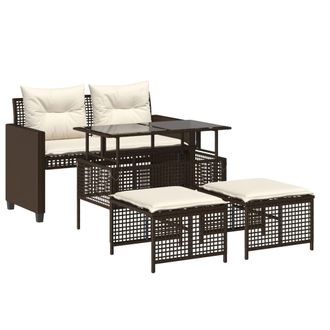 vidaXL Set Sof&aacute;s Jard&iacute;n 4 Pzas Y Cojines Rat&aacute;n Sint&eacute;tico Vidrio Marr&oacute;n Vidaxl