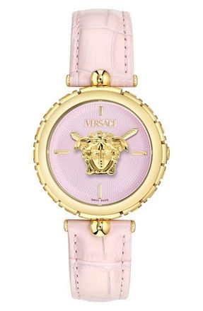 Versace Medusa Heritage Leather Strap Watch, 38mm in Ip Yellow Gold at Nordstrom