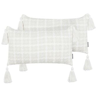 Beliani Beliani - Conjunto De 2 Cojines Decorativos Con Funda De Algod&oacute;n A Cuadros Beige 30 X 60 Cm Douris