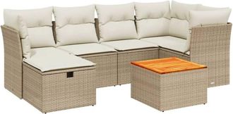 vidaXL Vidaxl - Set Sof&aacute;s De Jard&iacute;n 7 Piezas Y Cojines Rat&aacute;n Sint&eacute;tico Beige