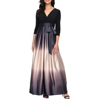 S.L. Fashions Jersey Bodice Ombr&eacute; Satin A-Line Gown in Blk/cha at Nordstrom, Size 12
