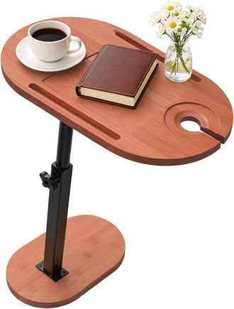 Relaxdays Relaxdays Side Table, height-adjustable, HxWxD 45-82x40x22 cm, bamboo & metal, C-shaped, natural/black