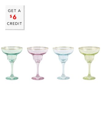 Vietri Viva By Vietri Rainbow Assorted Set Of 4 Margarita Glasses With $9 Credit