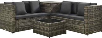 vidaXL Set De Sof&aacute;s De Jard&iacute;n 4 Piezas Y Cojines Rat&aacute;n Sint&eacute;tico Gris Vidaxl