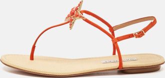 Aquazzura Orange Suede Star Embellished Slingback Sandals Size 39