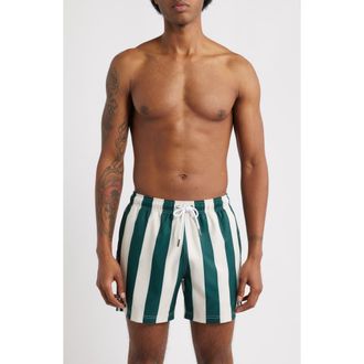 MAVRANS Emerald Heritage Cabana Stripe Swim Trunks in Green at Nordstrom, Size Xx-Large