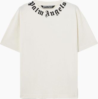 Palm Angels Mens Neck Logo Regular Tee White - Size: 38