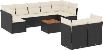 vidaXL Vidaxl - Set De Sof&aacute;s De Jard&iacute;n 10 Pzas Cojines Rat&aacute;n Sint&eacute;tico Negro