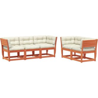 vidaXL Set De Sof&aacute;s Jard&iacute;n 5 Pzas Con Cojines Madera Pino Marr&oacute;n Cera Vidaxl