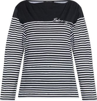 Balmain Top met streepjespatroon - Dames - Longsleeves - Zwart - M - Katoen - Tops