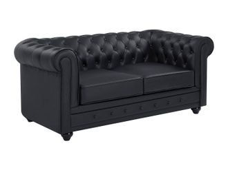 Vente-Unique Sof&aacute; de 2 plazas en cuero de b&uacute;falo negro CHESTERFIELD