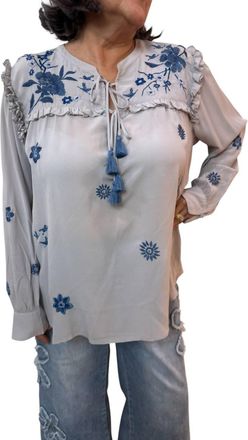 Johnny Was Jazmine Ruffle Yoke Blouse In Silver
