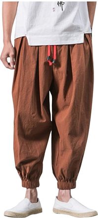 Generic Mrat Mens Cotton Linen Trousers Baggy Casual Harem Pants Wide Leg Kidoriman Pants Drawstring Pirate Costume Hippie Clothes Joggers with Pockets Elasti
