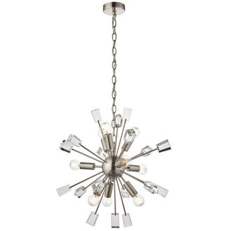 Loops Multi Light Hanging Ceiling Pendant Satin Nickel & Crystal Feature Star Rod Lamp in Metallics