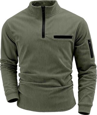 Generic Mens Quarter Zip Polo Shirts, Long Sleeve Sweatshirt Lightweight Mock Neck Pullover Casual Slim Fit Golf Polo Sweater without Hood Fleece Sporty Tops 