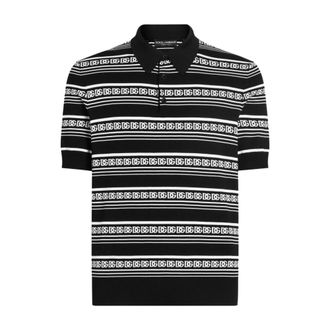 Dolce & Gabbana Polo Shirts, male, Black, Size: XL Silk Polo Shirt with All-Over Logo Print