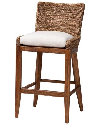 Baxton Studio Ridley Seagrass Bar Stool With Mahogany Wood Frame