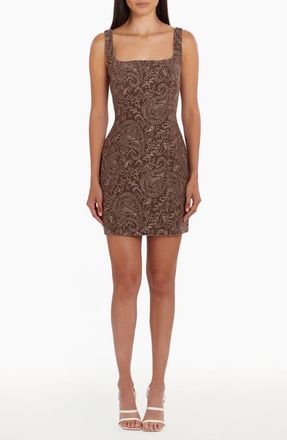 Amanda Uprichard Augustine Paisley Denim Minidress in Brown Paisley at Nordstrom, Size Medium
