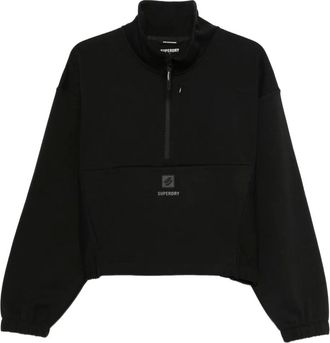 Superdry zip-neck sweater - women - Polyester/Cotton - 14 - Black