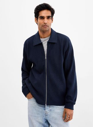 Le 31 Mens Rib-jersey polo-collar cardigan Comfort fit