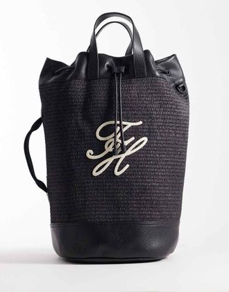 Tommy Hilfiger Borsa a tracolla in rafia nera-Nero