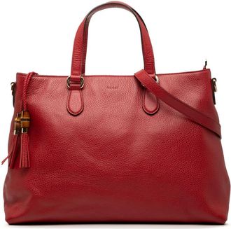 Gucci Pre-owned Gucci Leather Bamboo Tassel Satchel 449643 525040