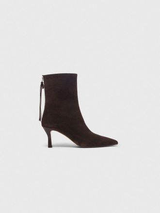 Maje Zipped Suede Ankle Boots - Dark Brown - Maje