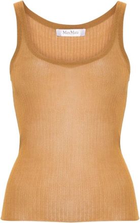 Max Mara Leren Zijden Tanktop - Dames - Tops zonder mouwen - Bruin - M - Leer - Tops