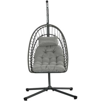 OUTSUNNY Sedia Sospesa a Uovo Rattan pe con Cuscino e Seduta Pieghevole Grigio