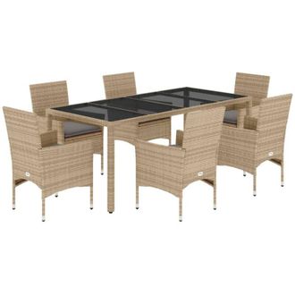 vidaXL Vidaxl - Set Comedor Jard&iacute;n 7 Pzas Cojines Rat&aacute;n Sint&eacute;tico Vidrio Beige